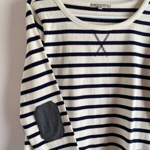 GAP Nautical Pullover ~ 1990's Striped Sailing Top ~ Gray Elbow Patches